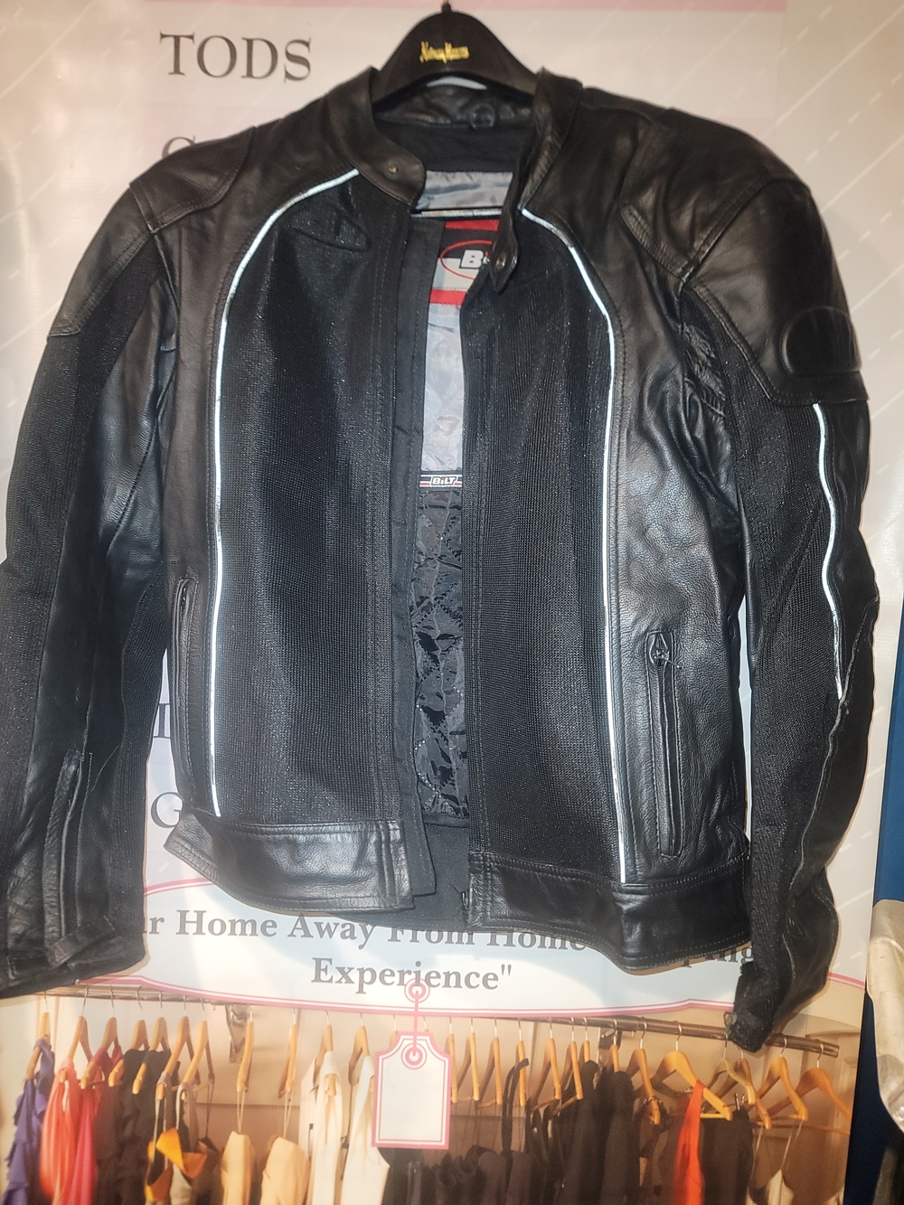 Men's Black Leather Bomber Jacket with Reflective Piping by BILT